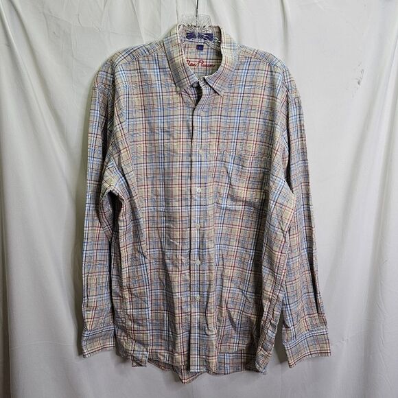 Alan Flusser Tan Plaid Long Sleeve Button Down Shirt Size Large - Picture 1 of 9